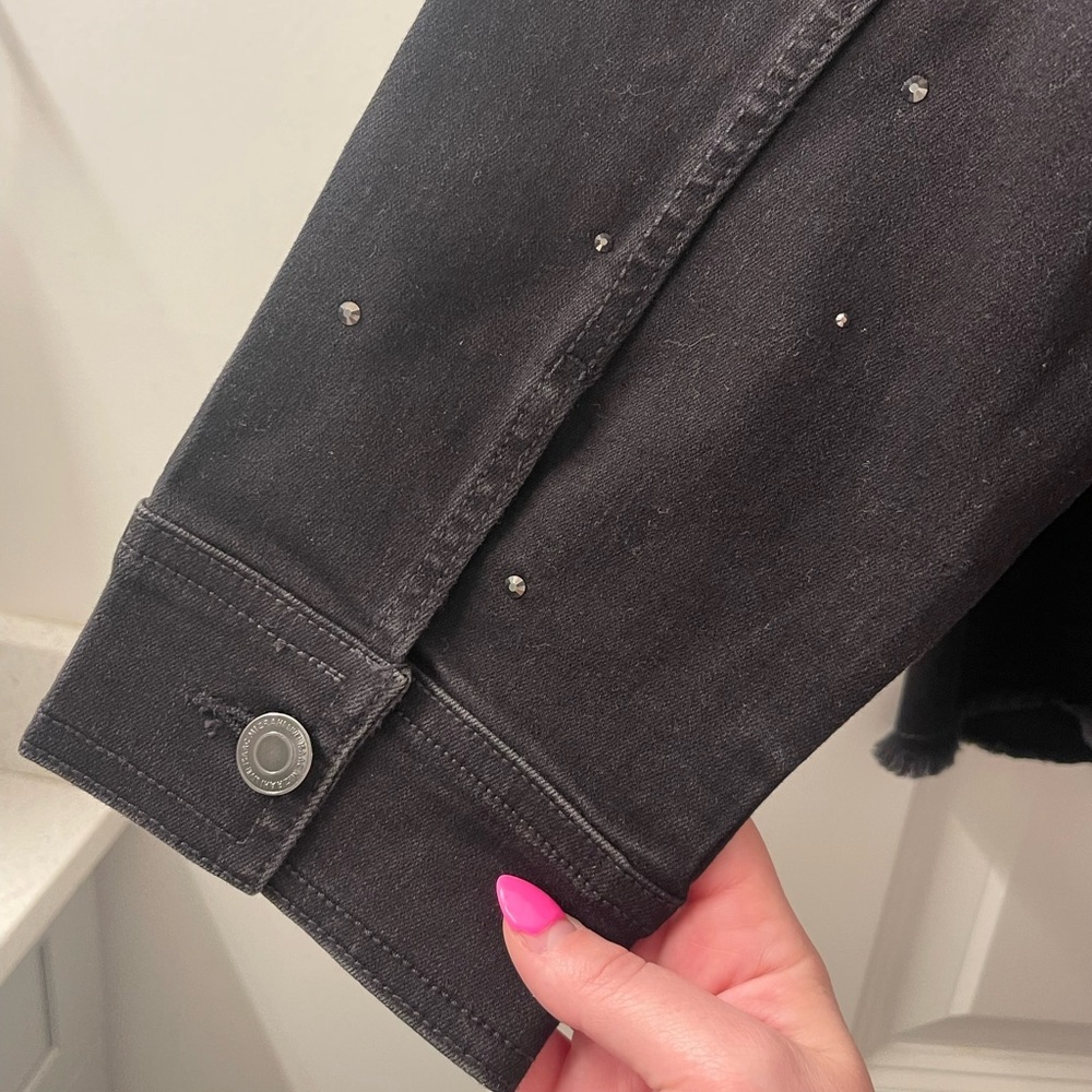 Isaac Mizrahi Black Studded Jean Jacket - Picture 6 of 7